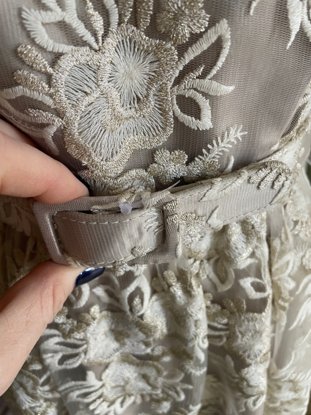 NWT Eliza J Gold Lace Dress with Belt Pockets Bridal Mitzvah Elegant 4P - Picture 7 of 16